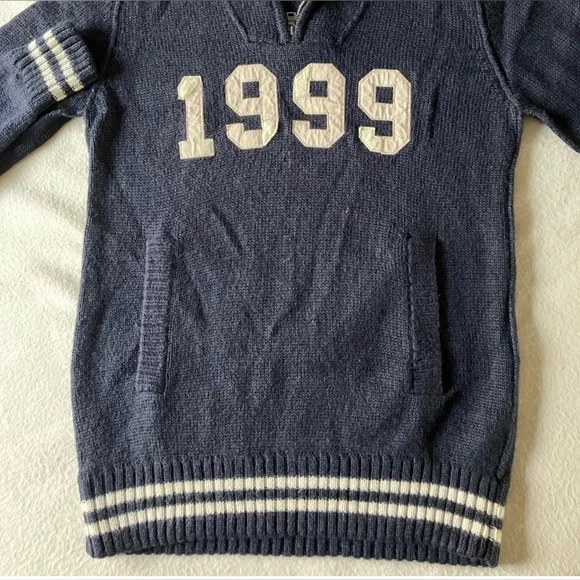 Nautica Navy Zip-Up Sweater with Cream '1999' Patch - Picture 3 of 8